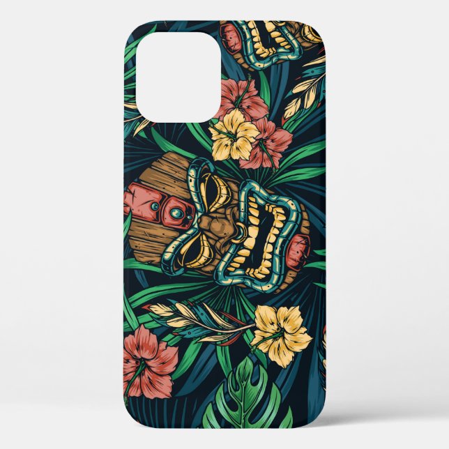 Hawaiian Tiki Mask Tropical Pattern Case-Mate iPhone Case (Back)
