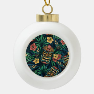 Hawaiian Tiki Mask Tropical Pattern Ceramic Ball Christmas Ornament