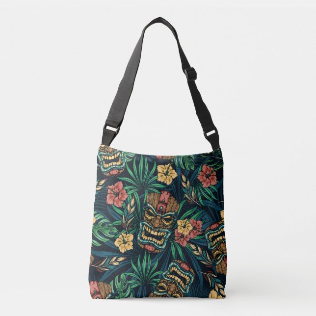 Hawaiian Tiki Mask Tropical Pattern Crossbody Bag (Front)