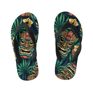 Hawaiian Tiki Mask Tropical Pattern Kid's Flip Flops