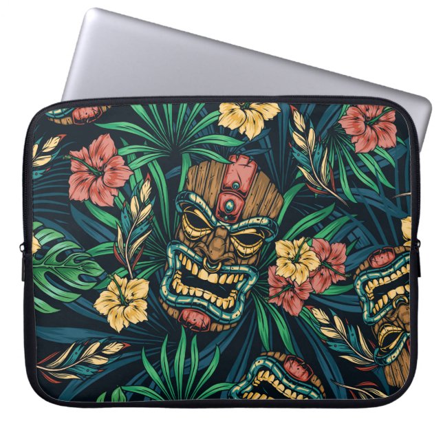 Hawaiian Tiki Mask Tropical Pattern Laptop Sleeve (Front)
