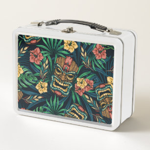 Hawaiian Tiki Mask Tropical Pattern Metal Lunch Box