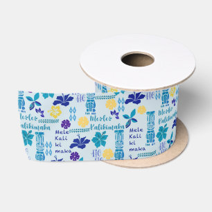 Hawaiian Tiki Mele Kalikimaka 2 Satin Ribbon