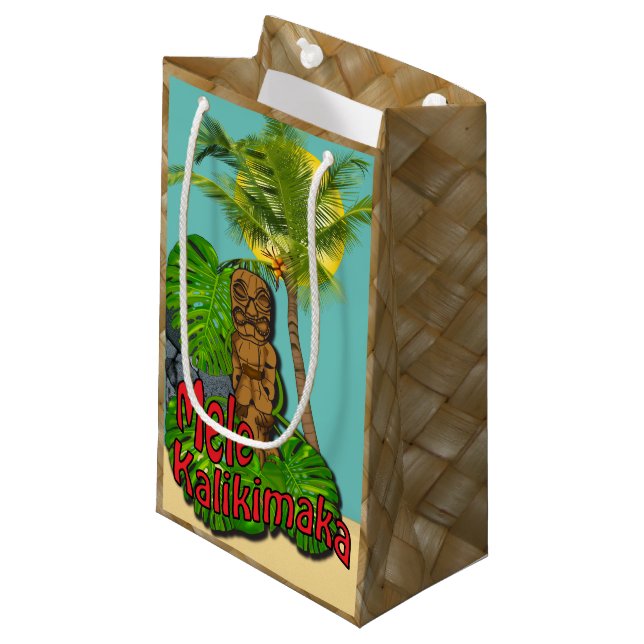 Hawaiian Tiki Mele Kalikimaka Christmas Day Small Small Gift Bag (Front Angled)