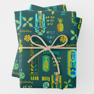 Hawaiian Tiki Mele Kalikimaka Gift Wrap