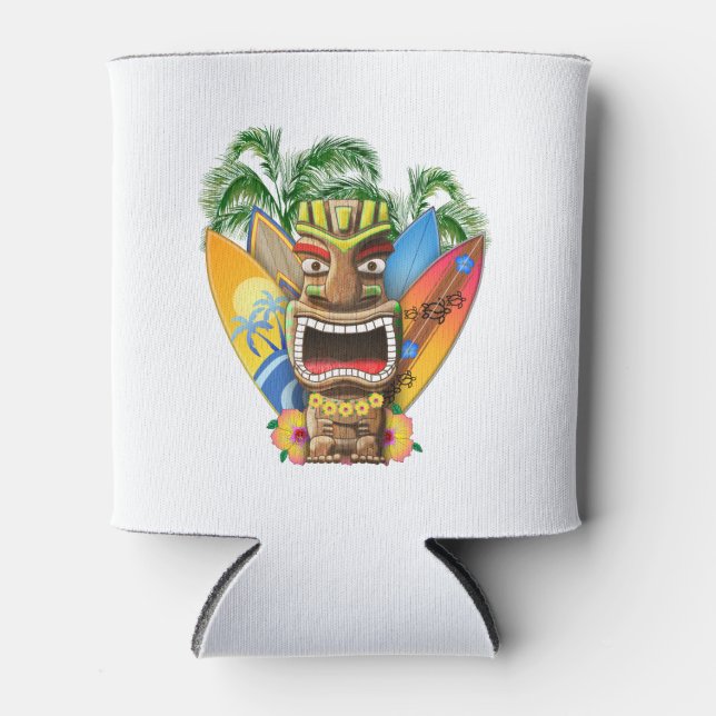 Hawaiian Tiki Surfing Can Cooler (Front)