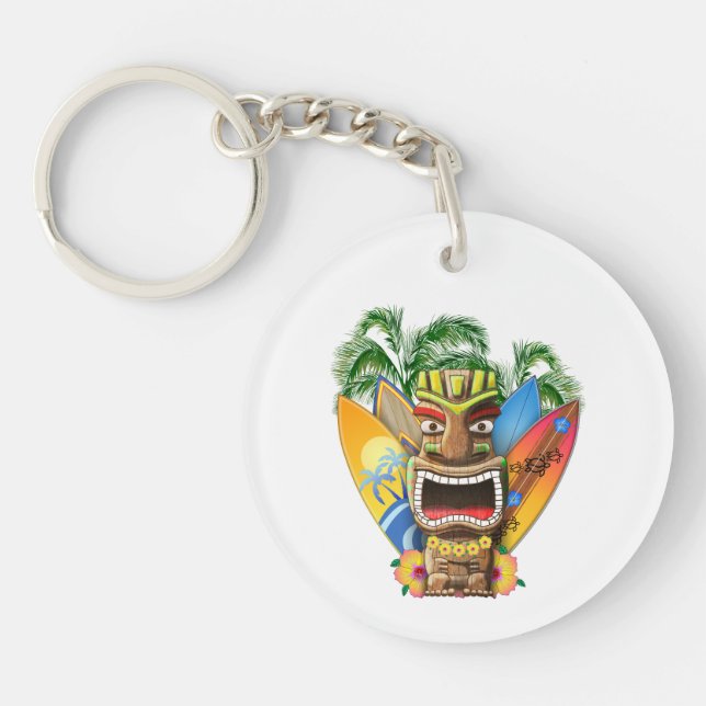 Hawaiian Tiki Surfing Key Ring (Front)