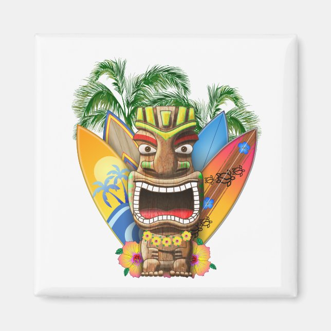 Hawaiian Tiki Surfing Magnet (Front)