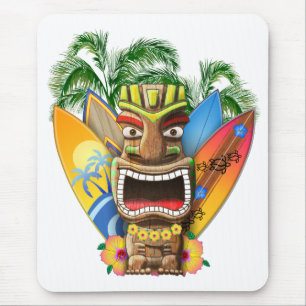 Hawaiian Tiki Surfing Mouse Mat