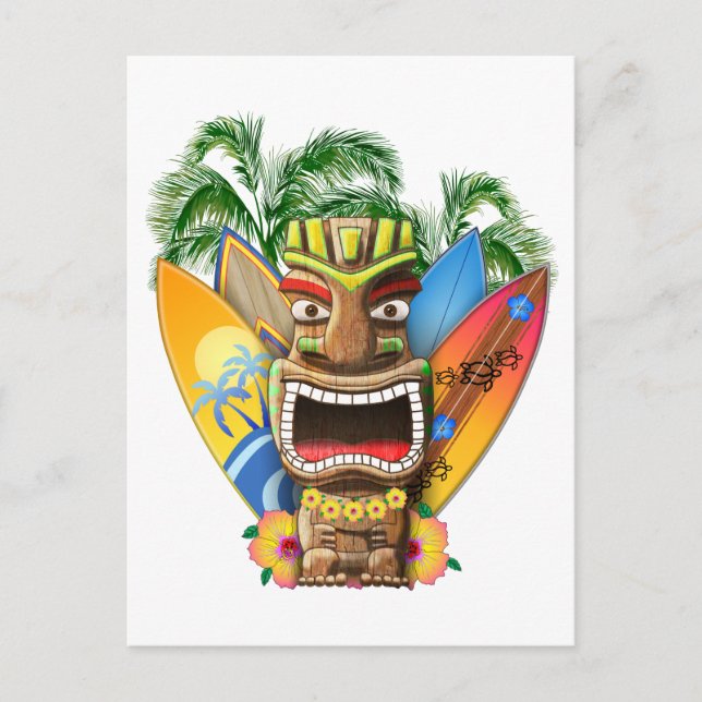 Hawaiian Tiki Surfing Postcard (Front)