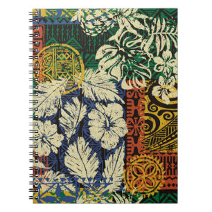 Hawaiian tribal elements and hibiscus fabric patch notebook