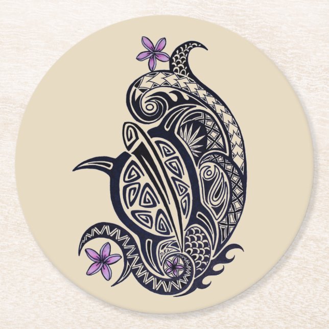 Hawaiian Tribal Honu Sea Turtle coasters (Front)