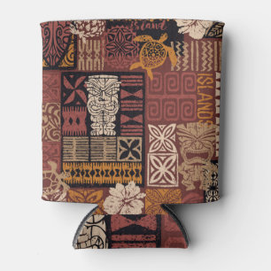 Hawaiian Tribal: Vintage Fabric Patchwork Can Cooler