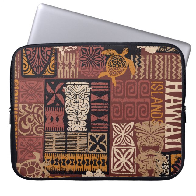Hawaiian Tribal: Vintage Fabric Patchwork Laptop Sleeve (Front)