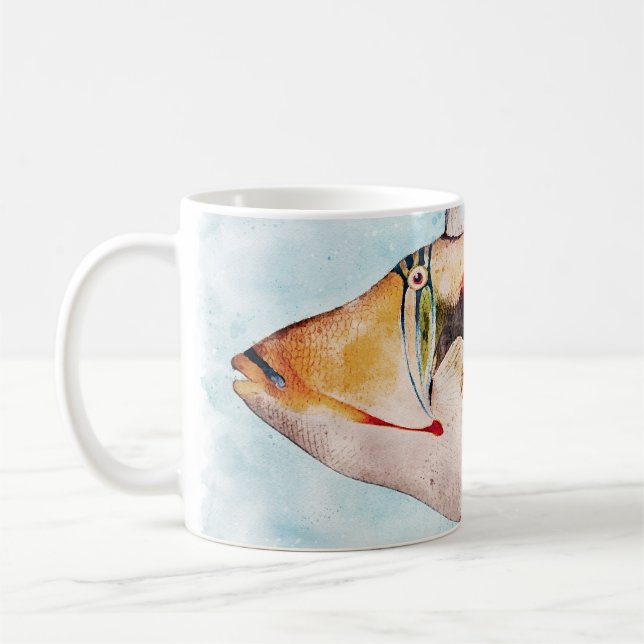Hawaiian Triggerfish Fish Watercolor Coffee Mug (Left)