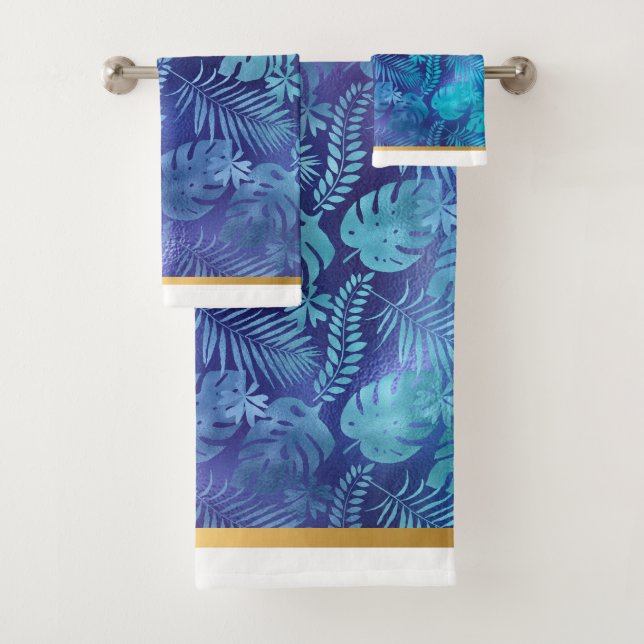 HAWAIIAN TROPICAL BLUE BATHROOM TOWEL SET (Insitu)
