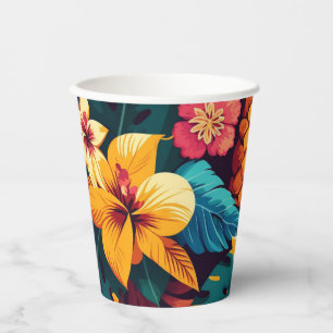 Hawaiian tropical botanical pattern. Bloom floral Paper Cups