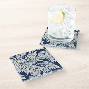 Hawaiian Tropical breadfruit ulu in indigo Glass Coaster