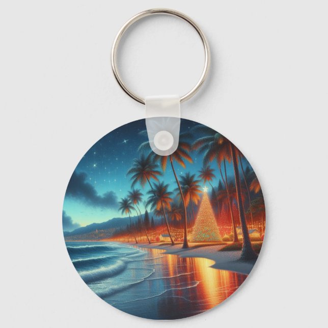 Hawaiian/Tropical Christmas  Key Ring (Front)