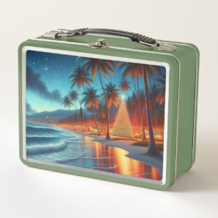 Hawaiian/Tropical Christmas  Metal Lunch Box