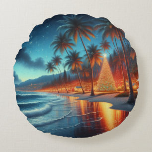 Hawaiian/Tropical Christmas  Round Cushion