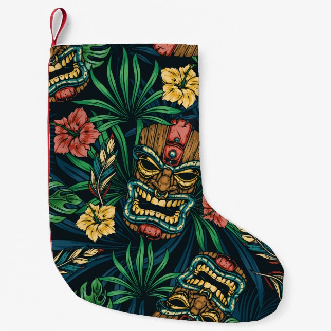 Hawaiian tropical colourful seamless pattern with  small christmas stocking (Front)