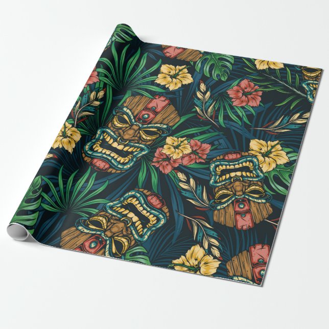 Hawaiian tropical colourful seamless pattern with  wrapping paper (Unrolled)