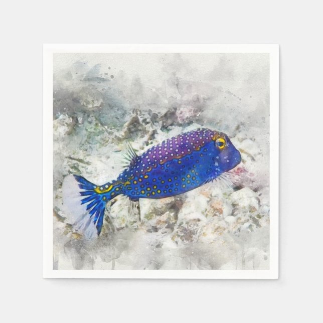 Hawaiian Tropical Fish Watercolor - Boxfish Napkin (Front)