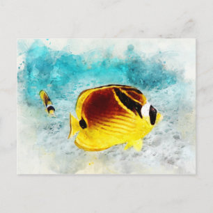 Hawaiian Tropical Fish Watercolor - Butterflyfish Postcard