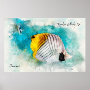 Hawaiian Tropical Fish Watercolor - Butterflyfish Poster