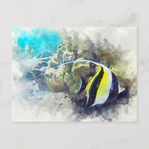 Hawaiian Tropical Fish Watercolor - Moorish Idol Postcard