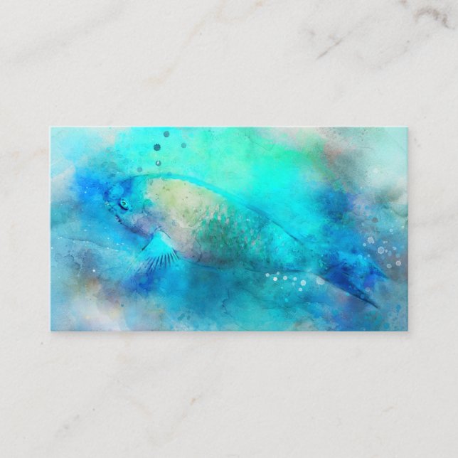 Hawaiian Tropical Fish Watercolor - Parrotfish Business Card (Front)