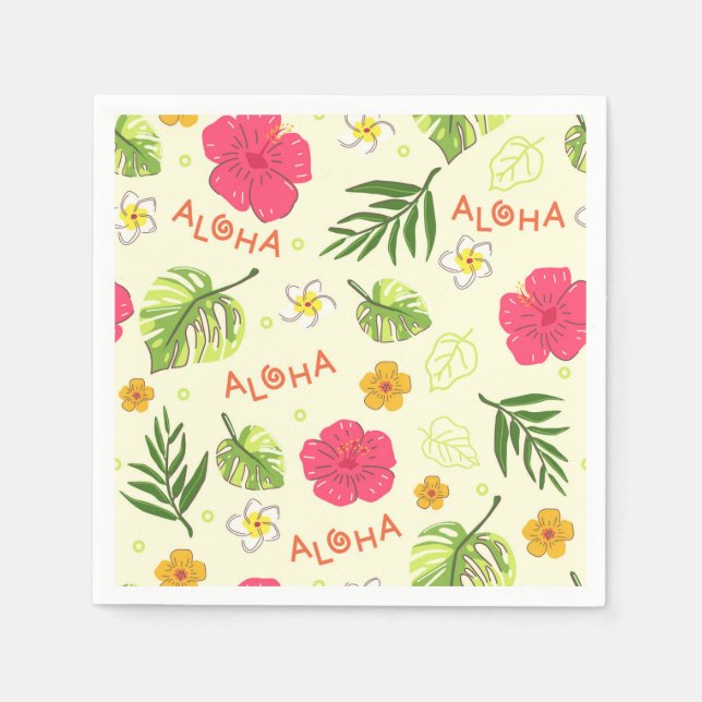 Hawaiian Tropical Floral Aloha Birthday Party Napkin (Front)