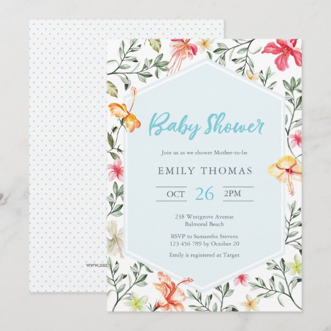 Hawaiian tropical floral Baby Shower Invitation (Front/Back)
