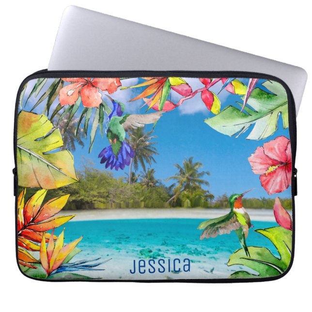 Hawaiian Tropical Floral Beach Laptop Sleeve (Front)