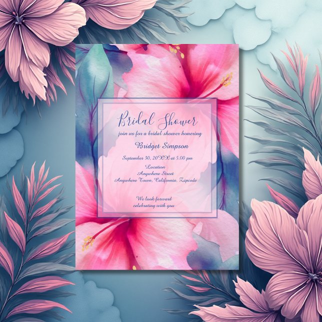 hawaiian tropical floral hibiscus bridal shower  acrylic invitations (Creator Uploaded)