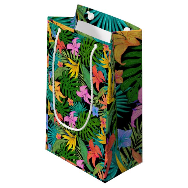 Hawaiian Tropical Floral Palm Leaves Small Gift Bag (Front Angled)