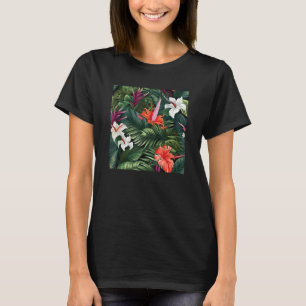 Hawaiian Tropical Flower Leaf Pattern Beach Vacati T-Shirt