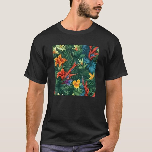 Hawaiian Tropical Flower Leaf Pattern Beach Vacati T-Shirt (Front)