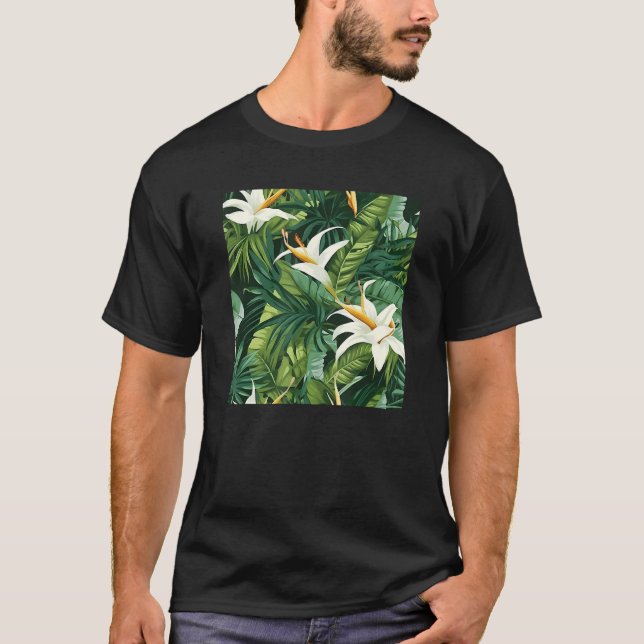 Hawaiian Tropical Flower Leaf Pattern Beach Vacati T-Shirt (Front)
