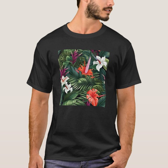 Hawaiian Tropical Flower Leaf Pattern Beach Vacati T-Shirt (Front)