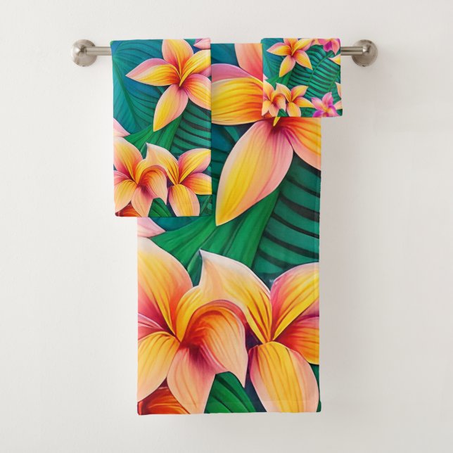 Hawaiian Tropical Flower Pattern  Bath Towel Set (Insitu)