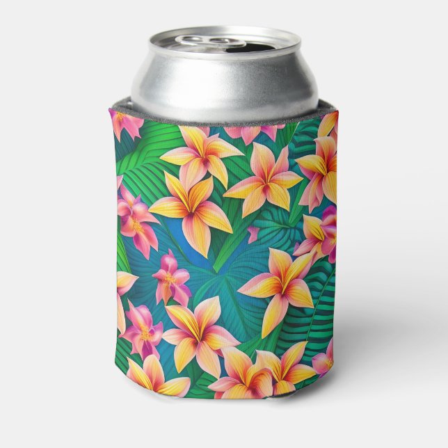 Hawaiian Tropical Flower Pattern Can Cooler (Can Back)