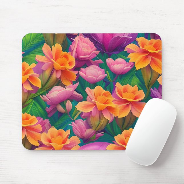 Hawaiian Tropical Flower Pattern  Mouse Mat (With Mouse)