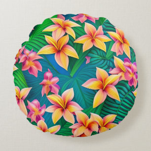 Hawaiian Tropical Flower Pattern Round Cushion