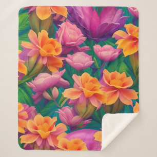 Hawaiian Tropical Flower Pattern Sherpa Blanket