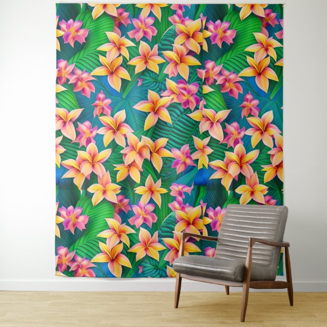 Hawaiian Tropical Flower Pattern  Tapestry (In Situ)