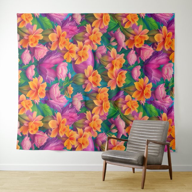 Hawaiian Tropical Flower Pattern  Tapestry (In Situ (Horizontal))