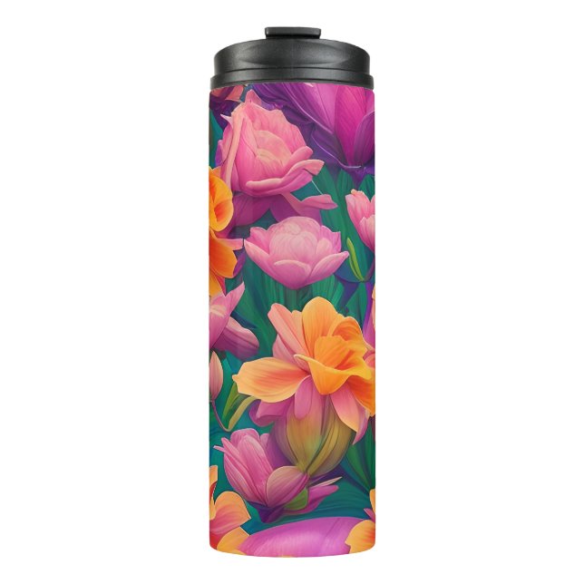Hawaiian Tropical Flower Pattern Thermal Tumbler (Front)