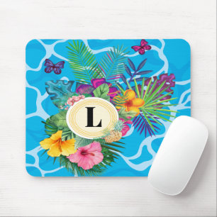 Hawaiian Tropical Flowers And Butterflies Monogram Mouse Mat